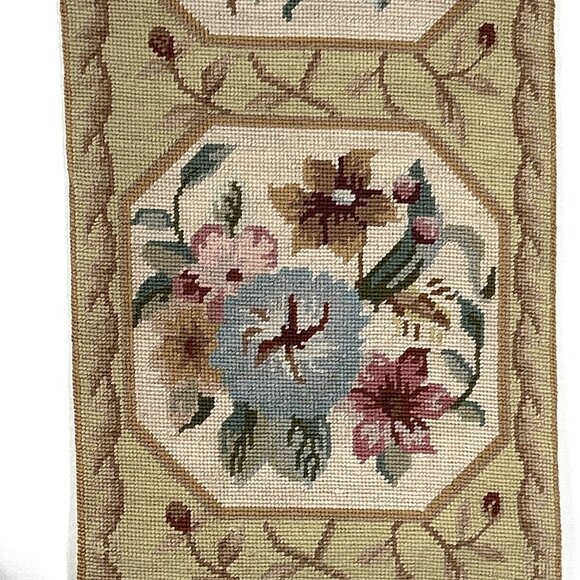 Needlepoint Table Runner 50 x 12" Soft Patstels Pink Blue Green Lined Handmade - Picture 3 of 6